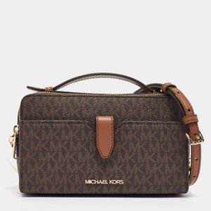 Michael Kors Brown Brown Signature Coated Canvas Double Zip Phone Crossbody Bag